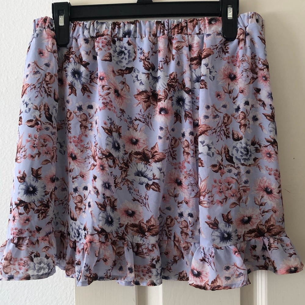 Floral Ruffle Hem Mini Skirt - Lavender/Pink